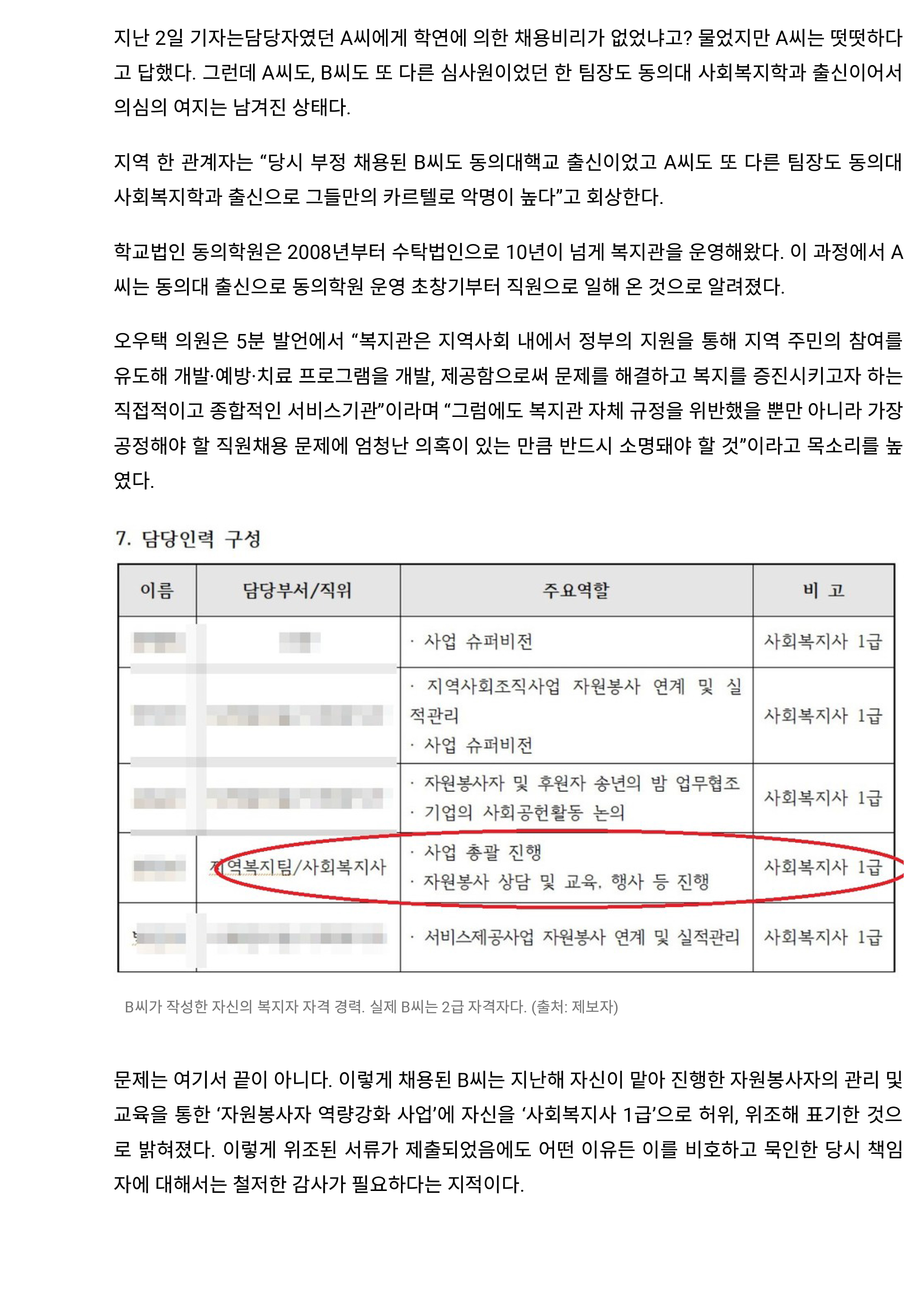 전포종합사회복지관 채용관련 논란 보도기사 모음